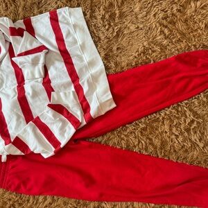 Red and White Striped Hoodie and Joggers Set